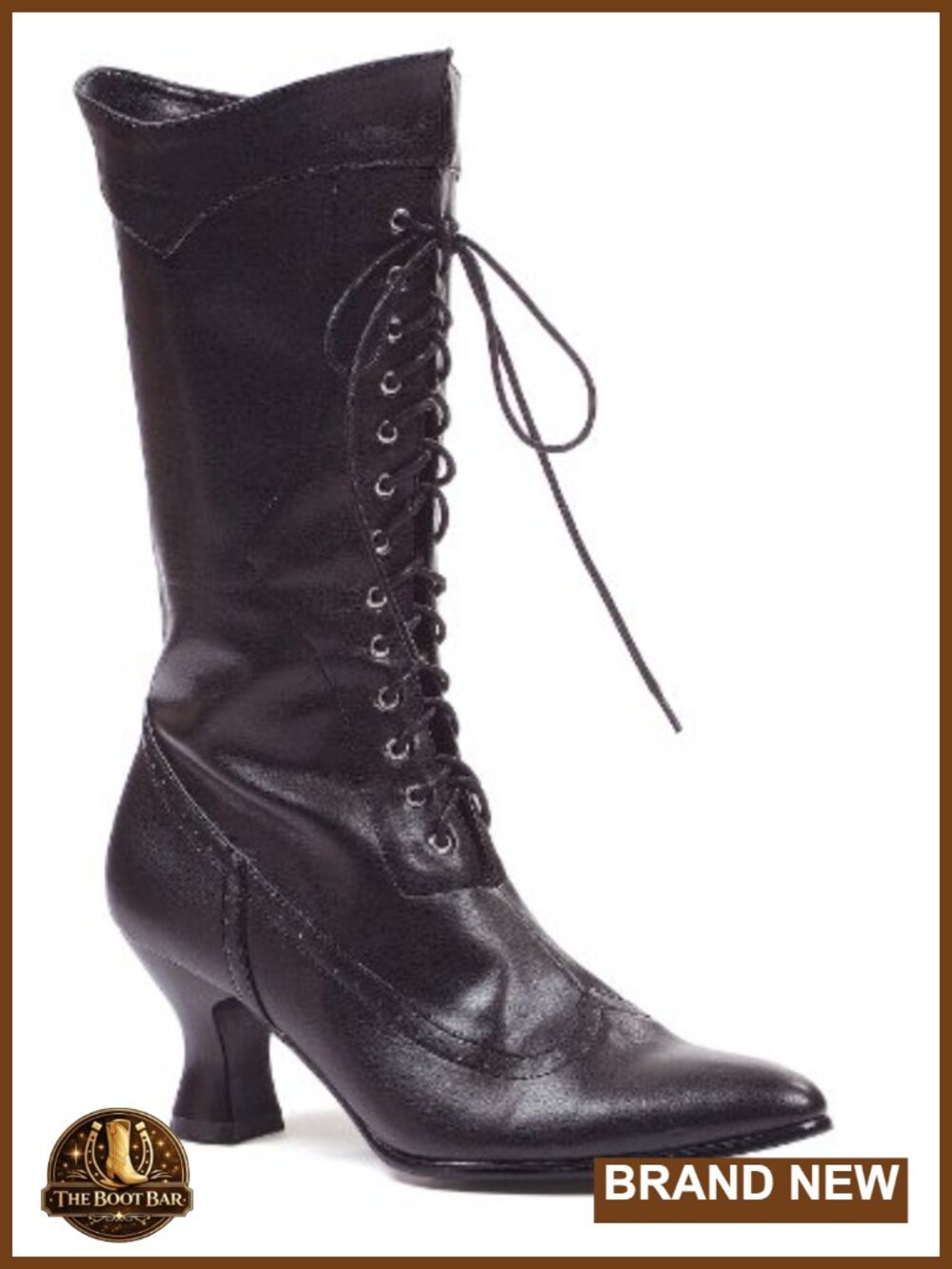 Lace Heeled Mid-Calf Boots Stacked Heel Matte Polyurethane Vintage Victorian